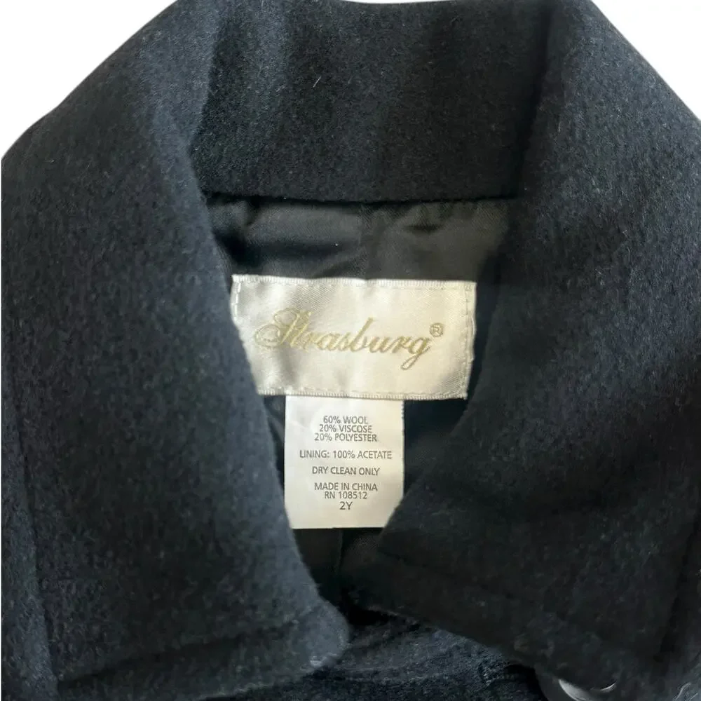 STRASBURG Toddler Girl Black Wool Peacoat Size 2Y